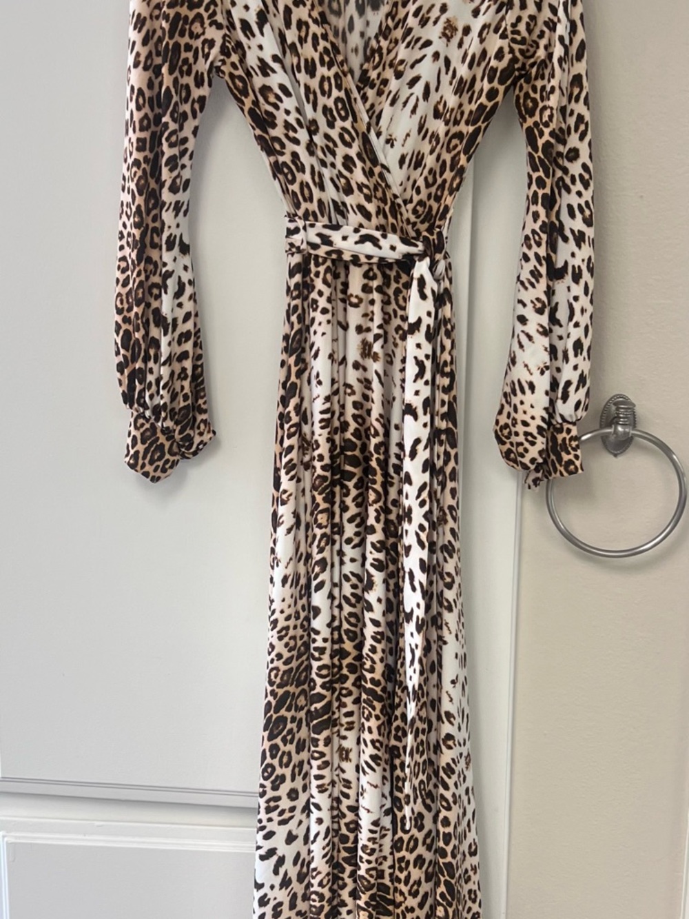 Leopard-Print Wrap Maxi Dress in Brown and Cream
